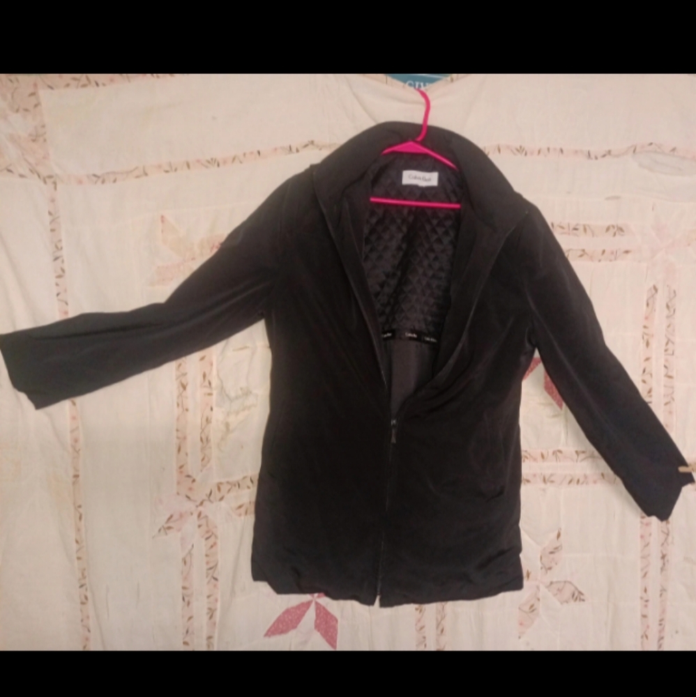 Women's Calvin Klein black hooded quilted lined coat large 44" chest